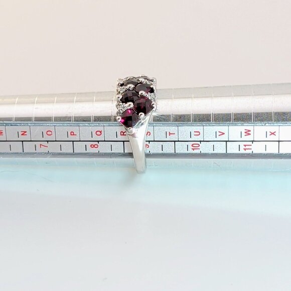 Sterling Silver Band Ring With Cushion Checkerboard Cut Rhodolite Garnet Size 9 - Picture 9 of 11